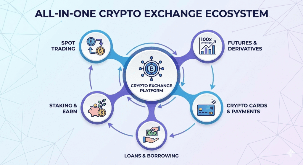 16 Best All-in-One Crypto Exchanges list 2026 (trading, Staking, Cards, Loans & more) 2 best all in one crypto exchange ecosystem
