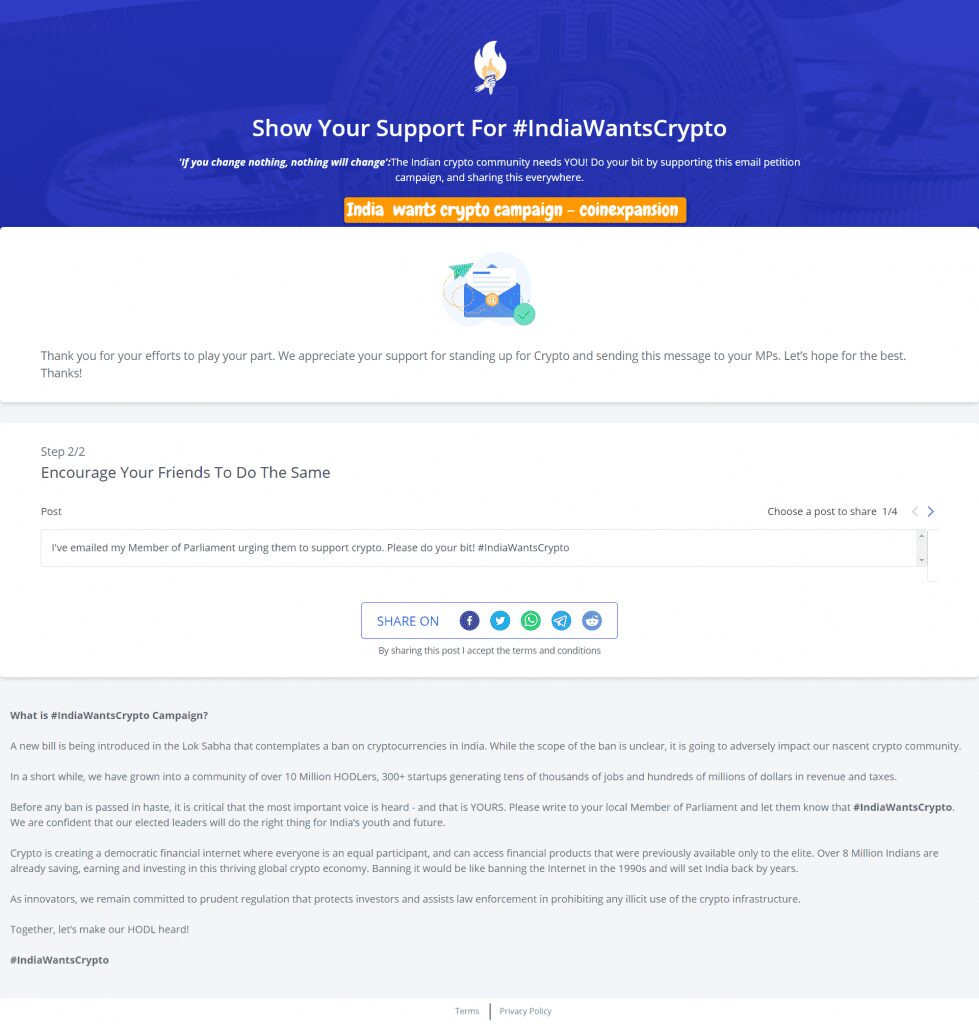 India wants crypto campaign