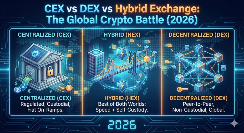 cex vs dex vs hybrid exchange