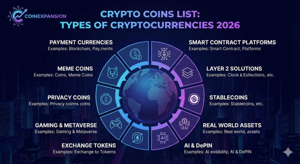 crypto coins list - different type of cryptocurrrencies